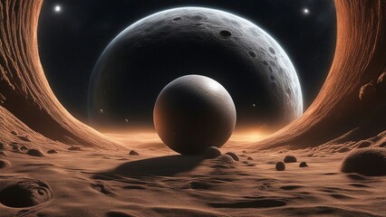 planet in space  near black hole, black hole, Fantasy alien space scene with alien planets and moons. 