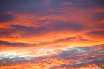 Tangerine Twilight, Stunning Orange Sky with Majestic Clouds                         