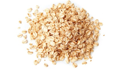 oat flakes isolated on a white background, emphasizing the versatility of this breakfast ingredient for oatmeal and granola.