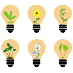Bulb with plant ecology, Terrarium school project ecology and environment icons plant life and plants illustration vector