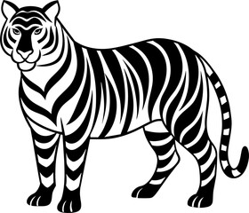 Obraz premium elegant Tiger Silhouette Vector Illustration, Majestic Wildcat Graphic in Transparent Background, Minimalistic Design, Wildlife Art for Modern, Chic, and Luxury Concepts