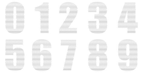 Set of numbers isolated on white. Alphabet with numbers. Vector graphic elements for design. Waves and lines. Black color