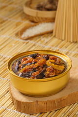 Special Chinese fast food minced pork and eggplant on simple background