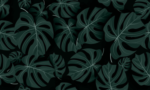 Tropical palm leaves, jungle leaf seamless vector floral pattern background.  nature dark green.
