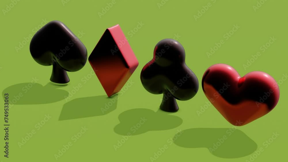 Poster playing card symbols of cross, heart and spades. abstract loop animation