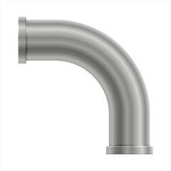Curved element of metal plumbing tube. PVC pipe for sewerage, water supply systems, industrial and construction. Single straight part of plumbing pipe, plastic pipe fitting. Vector illustration