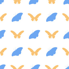 Vector pattern illustration with yellow and blue butterflies