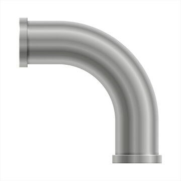 Curved element of metal plumbing tube. PVC pipe for sewerage, water supply systems, industrial and construction. Single straight part of plumbing pipe, plastic pipe fitting. Vector illustration