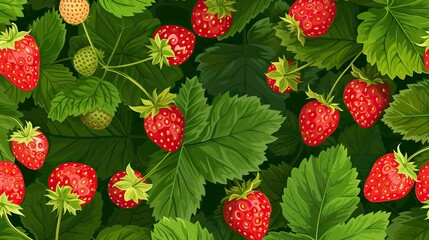 Cute seamless pattern with wild strawberries. berry pattern