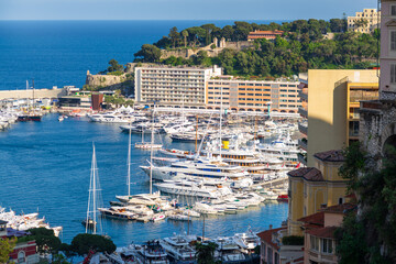 Panoramic view of Monte Carlo marina and cityscape