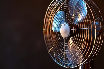 Retro-style fan on a dark background - A classic retro fan with a dark, sleek background that emphasizes the elegance and design of old cooling technology