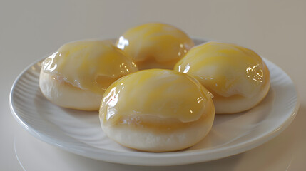 Lai Wong Bao Fresh glazed cheese buns on a plate