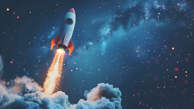 Entrepreneur launching rocket symbolizing growth and networking startup strategy illustration. Concept Entrepreneurship, Rocket Launch, Growth Symbolism, Networking Strategy, Startup Illustration