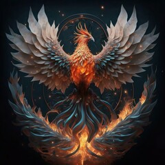 Obraz premium Illustration of a flaming phoenix bird on a dark background.
