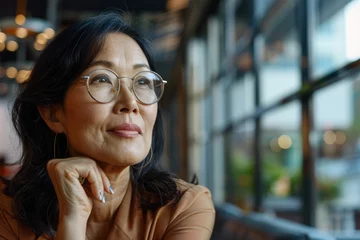 Fotobehang middle aged asian american woman in office © kalafoto
