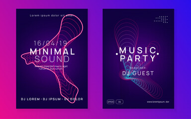 Trance party. Dynamic fluid shape and line. Creative discotheque invitation set. Neon trance party flyer. Electro dance music. Electronic sound. Club dj poster. Techno fest event.