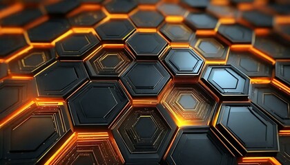 Dynamic Hexagonal Patterns: Vibrant Black and Orange Abstract Background