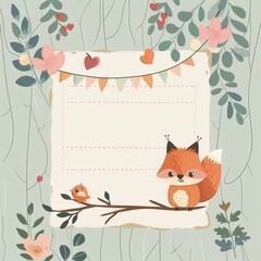 cute memo page template animal illustration vector