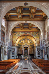 Interior of Basilica di Santa Prassede with byzantine mosaics from the years 817-824, Rome