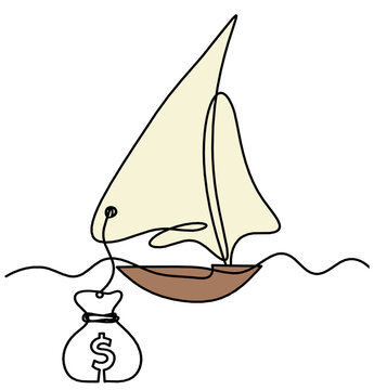 recommend clip art: Abstract color boat with dollar as line drawing on white