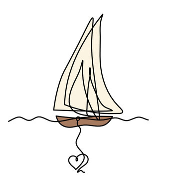 recommend clip art: Abstract color boat with heart as line drawing on white