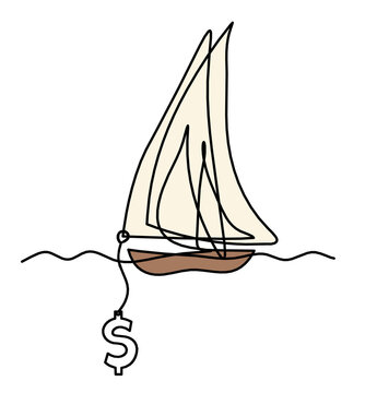 recommend clip art: Abstract color boat with dollar as line drawing on white