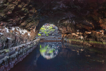Fototapeta na wymiar Los Jameos del Agua are a natural space and a center of art, culture and tourism located in the municipality of Haría, in the north of the island of Lanzarote, Canary Islands