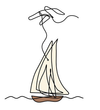 recommend clip art: Abstract color boat with hand as line drawing on white