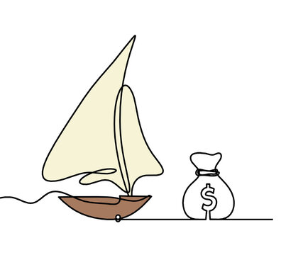 recommend clip art: Abstract color boat with dollar as line drawing on white