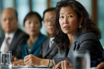middle aged asian american woman in office