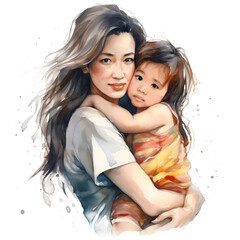 Mother and child watercolor ilustration, Illustration of mother with child