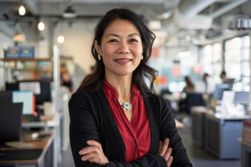 middle aged asian american woman in office