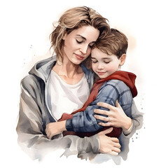 Mom and child, watercolor Illustration of mother with child, Mother's day, png background