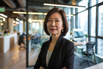 middle aged asian american woman in office