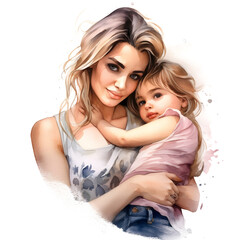 Mother and child watercolor, Illustration of mother with child, Mother's day, png background