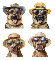 Capture the essence of summer with this chic dog wearing sunglasses and a straw hat, perfectly posed on a transparent background. PNG