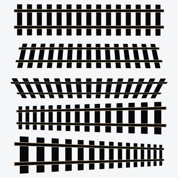 Passenger train vector rail tracks brush, railway line or railroad elements isolated on white background. Vector illustration. Eps file 67.