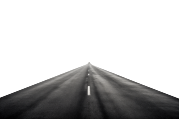 Long asphalt road on transparent background