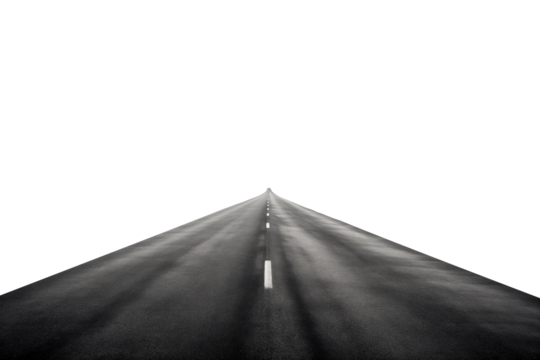 Long asphalt road on transparent background