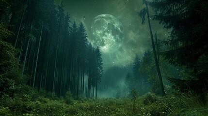 Fototapeta premium Moonlit Dark Forest