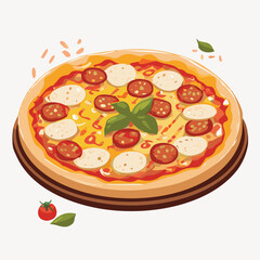 pizza with salami and tomato