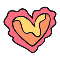Decorative vector cute retro vibe heart. Hand drawn doodle graphic heart shape