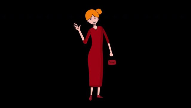 footage 2D The lady in red dress who greets 