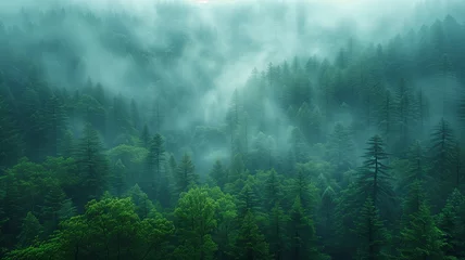 Tafelkleed gloomy, picturesque Redwood forest backdrop © tongpatong