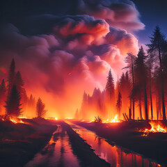 Fire in the forest - obrazy, fototapety, plakaty
