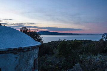 sunrise over the Tyrrhenian Sea from Talamone point of view, Tuscany Italy

