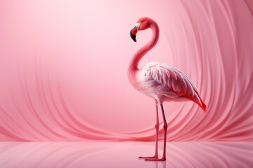 closeup flamingo on soft pink background with copy space
