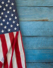 American flag on rustic royal blue wood background 