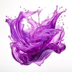 closeup purple water splash isolated on white background