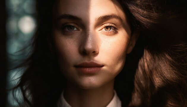 portrait of woman with half of face in shade and half in the light